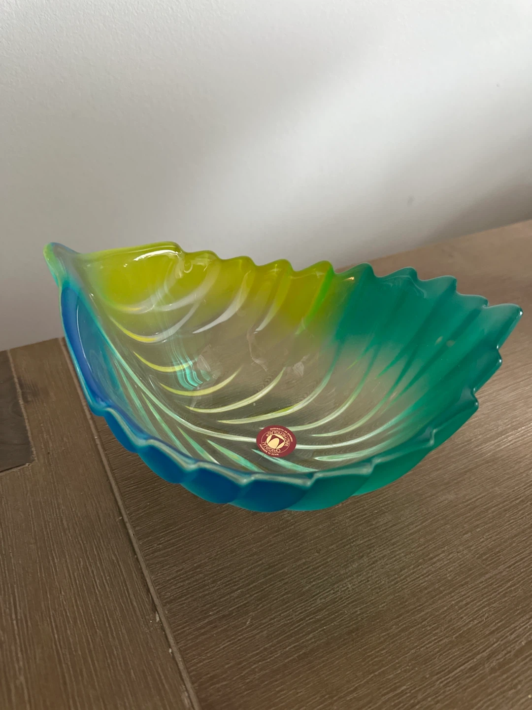 Glass Leaf Bowl - Blue, Green, Yellow Ombre