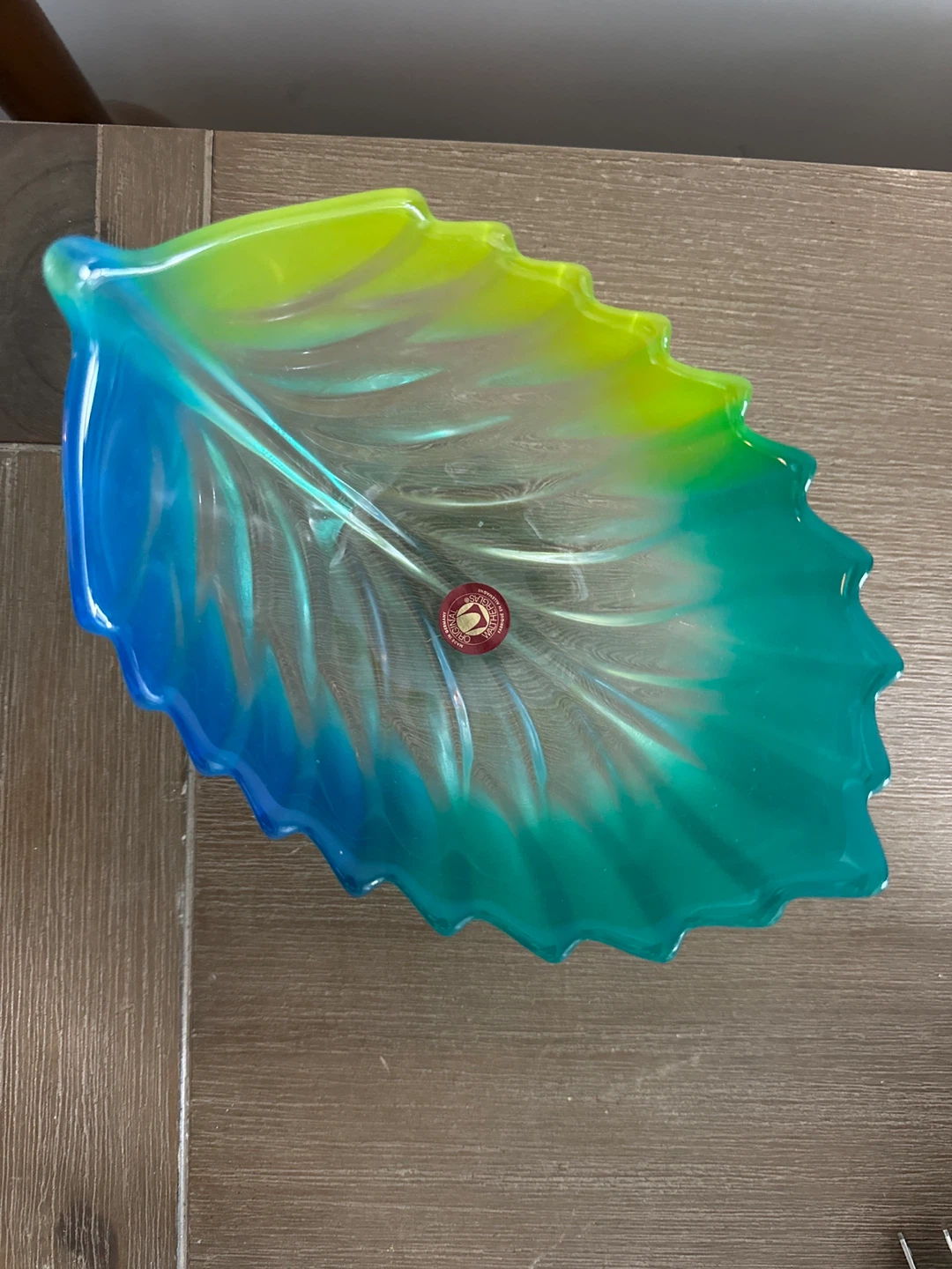 Glass Leaf Bowl - Blue, Green, Yellow Ombre - photo 2