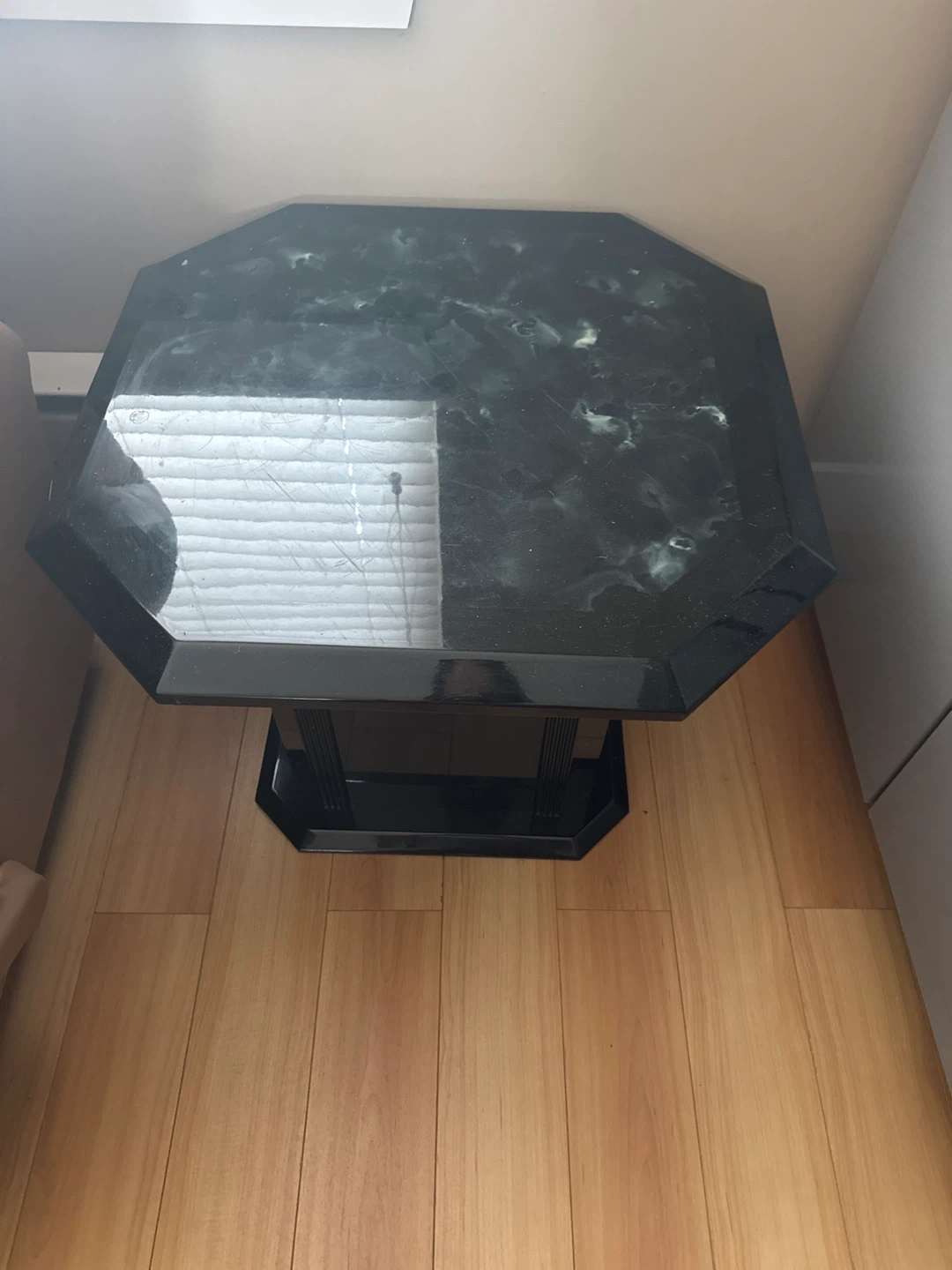 Octagonal Black Faux Marble Side Table
