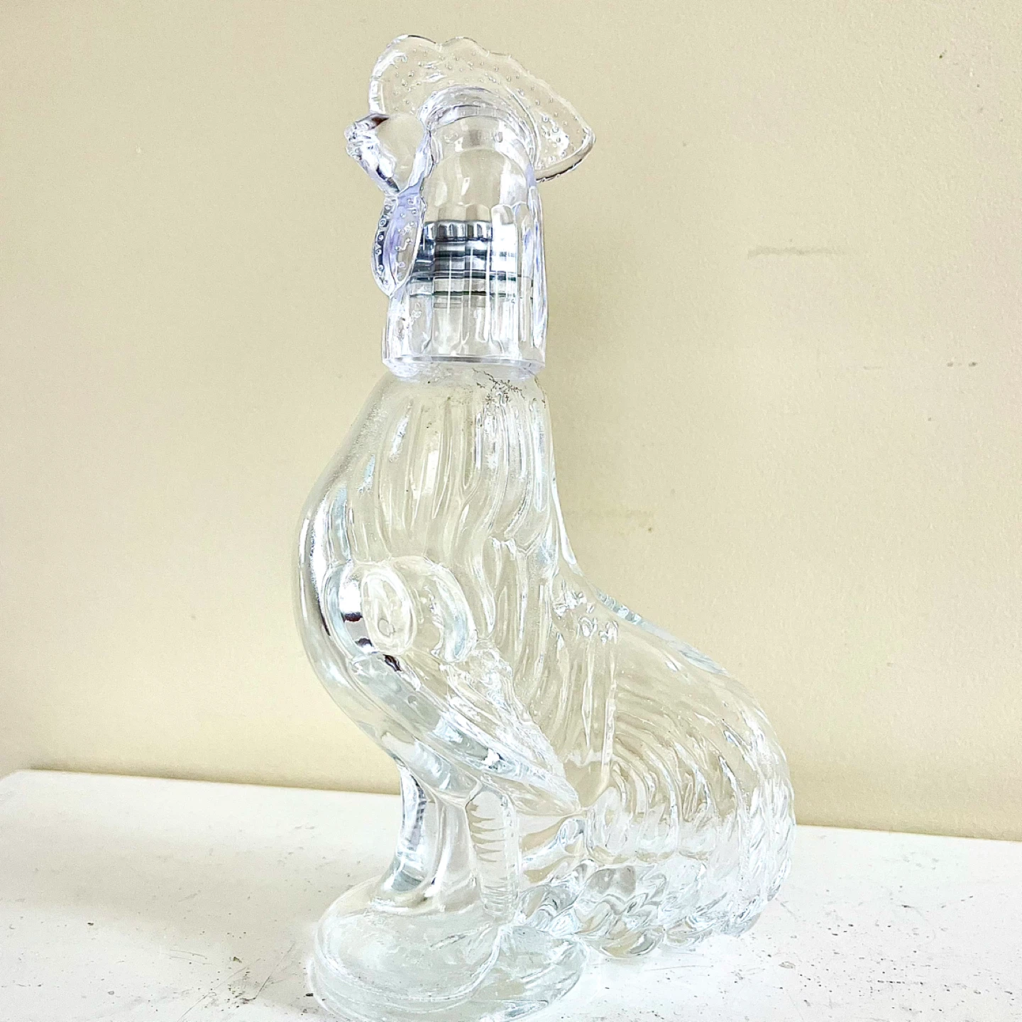 Vintage Glass Rooster Decanter/Bottle With Removable Head
