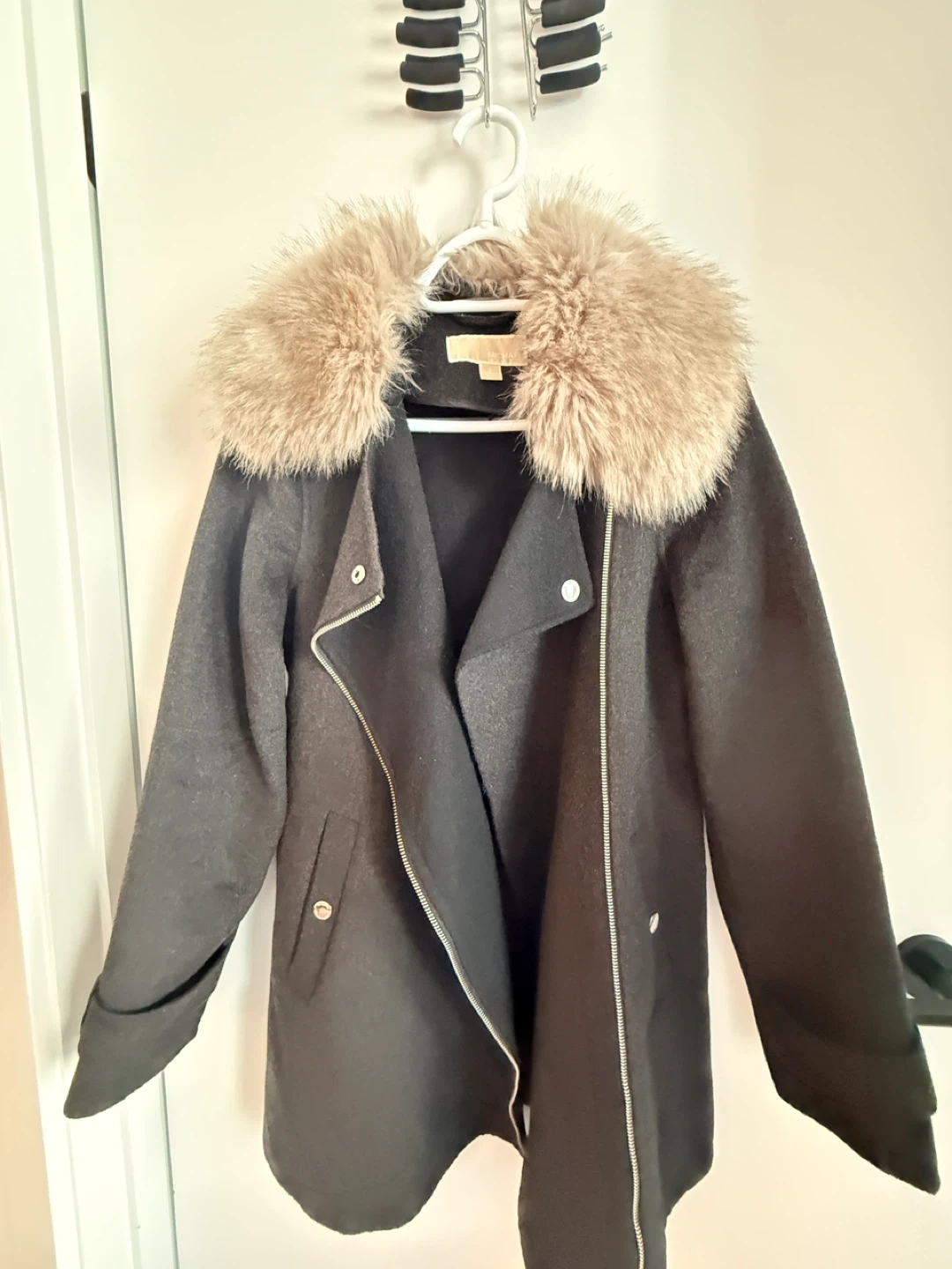 Michael Kors Women's Wool Blend Coat with Faux Fur Collar
