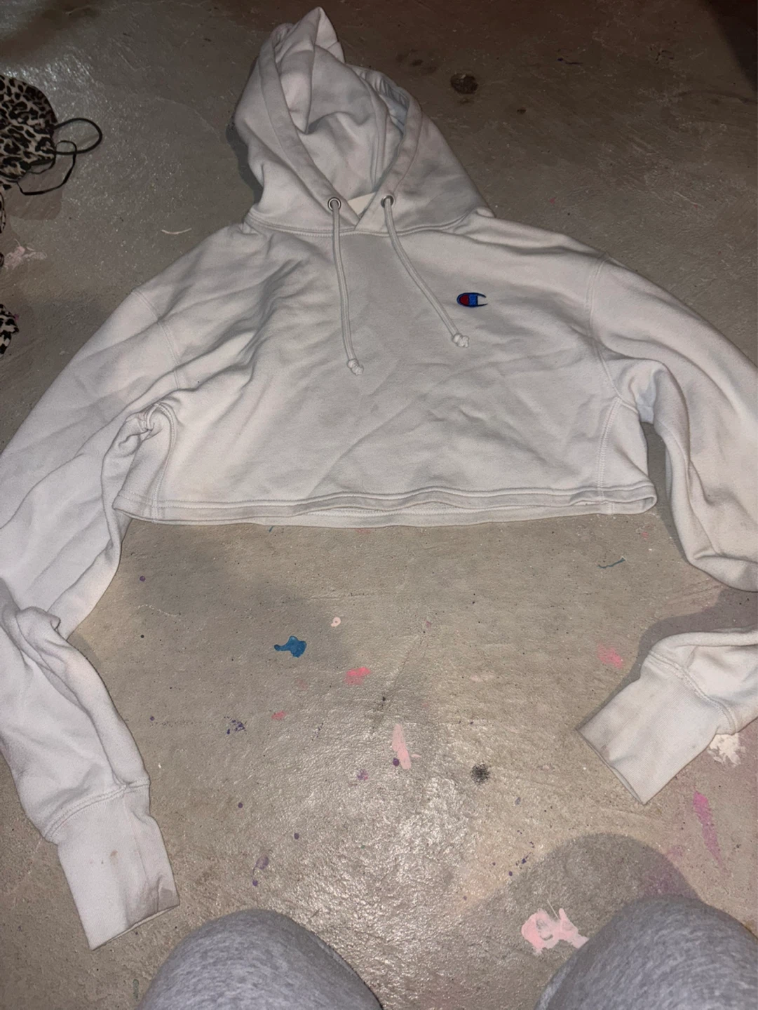 Champion White Cropped Hoodie