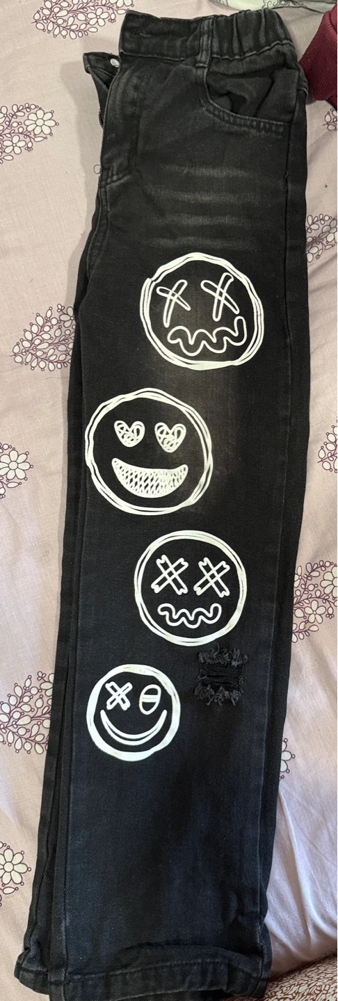 Black Jeans with Emoticon Design