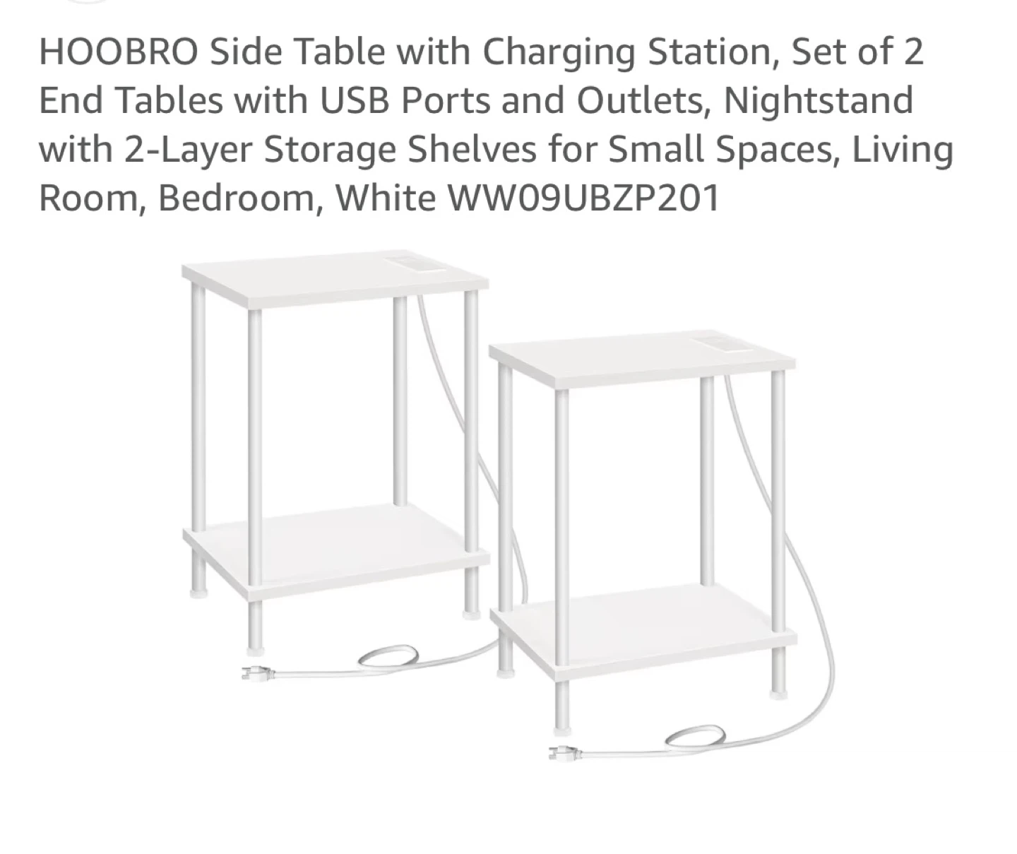 HOOBRO Side Table with Charging Station - Set of 2
