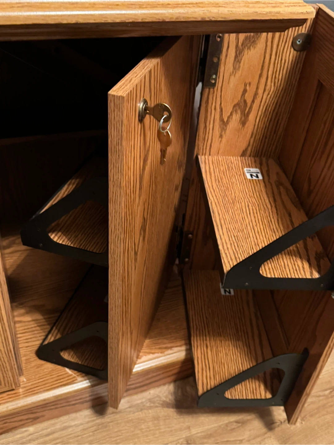 Oak Wood Media Console with Cabinet and Shelves - photo 2