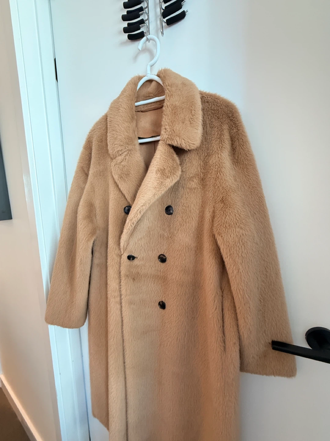 Tan Faux Fur Double-Breasted Maxi Coat - photo 2
