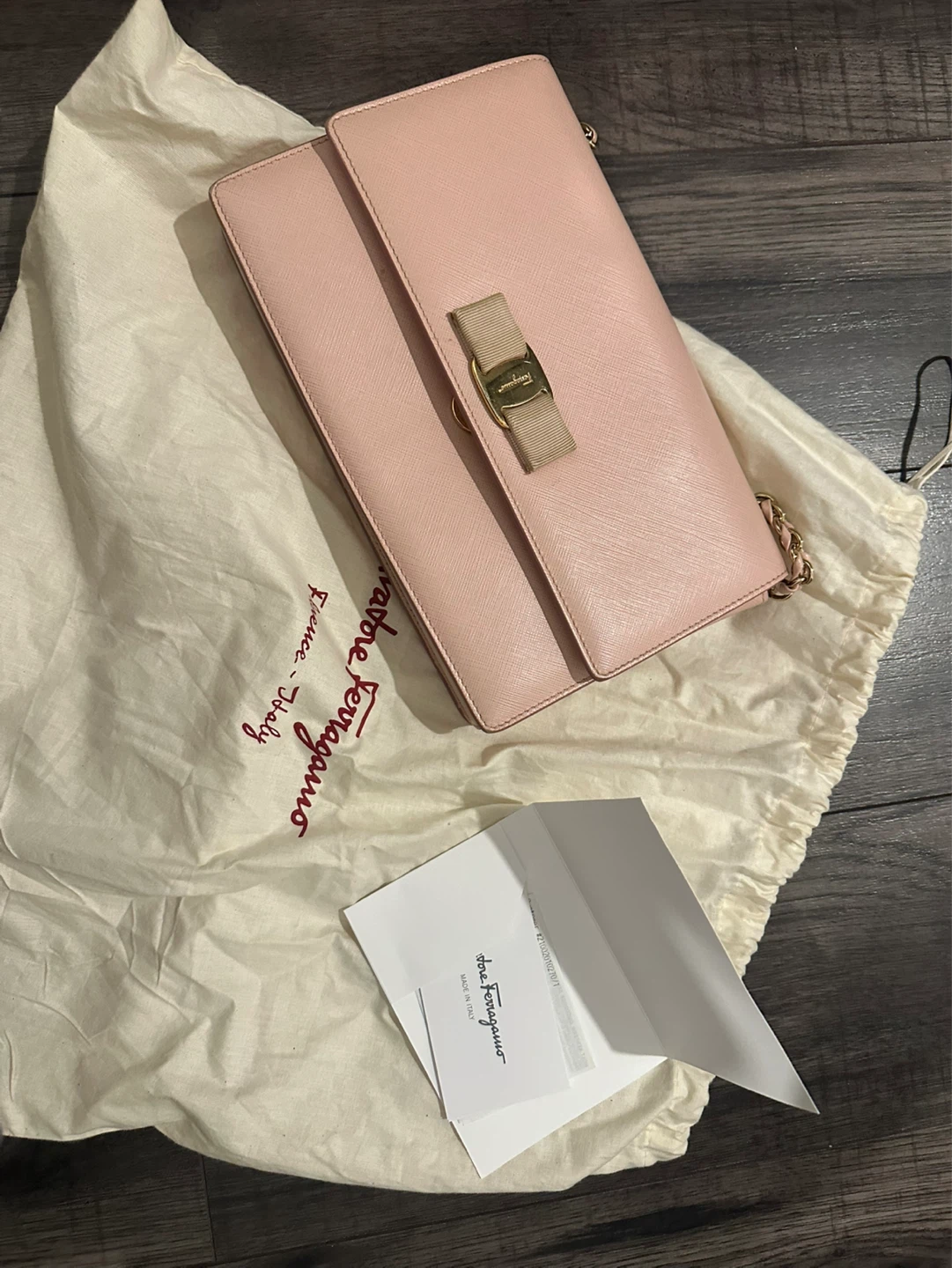 Salvatore Ferragamo Pink Leather Gancini Flap Bag