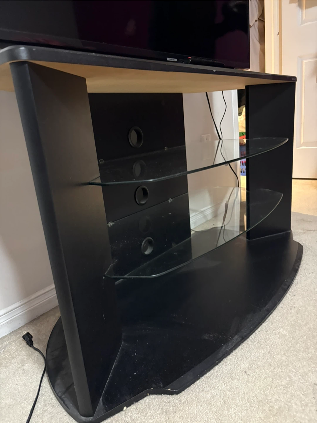 Black TV Stand with Glass Shelves