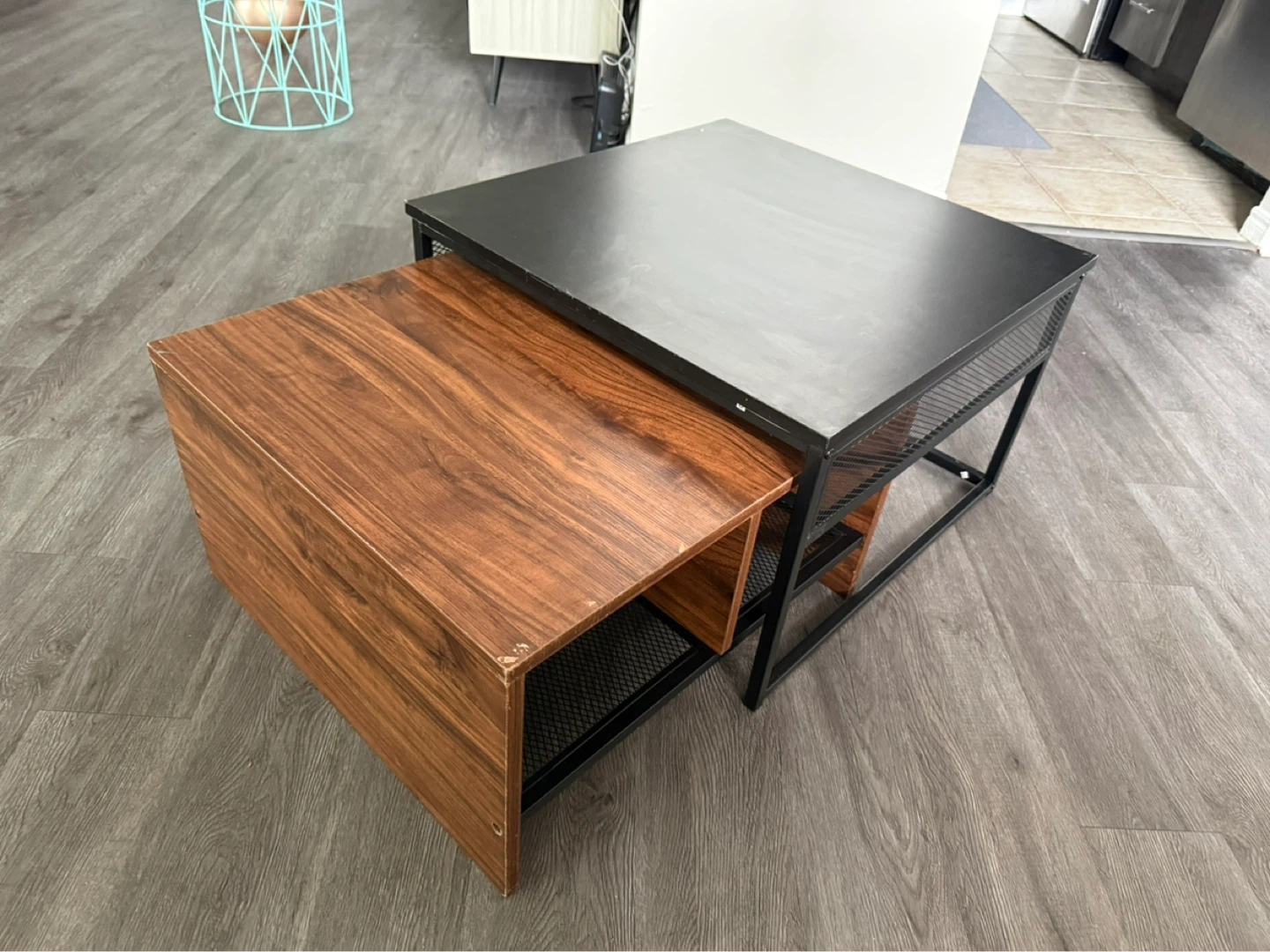 Nesting Side Tables - Wood & Black Metal - photo 2