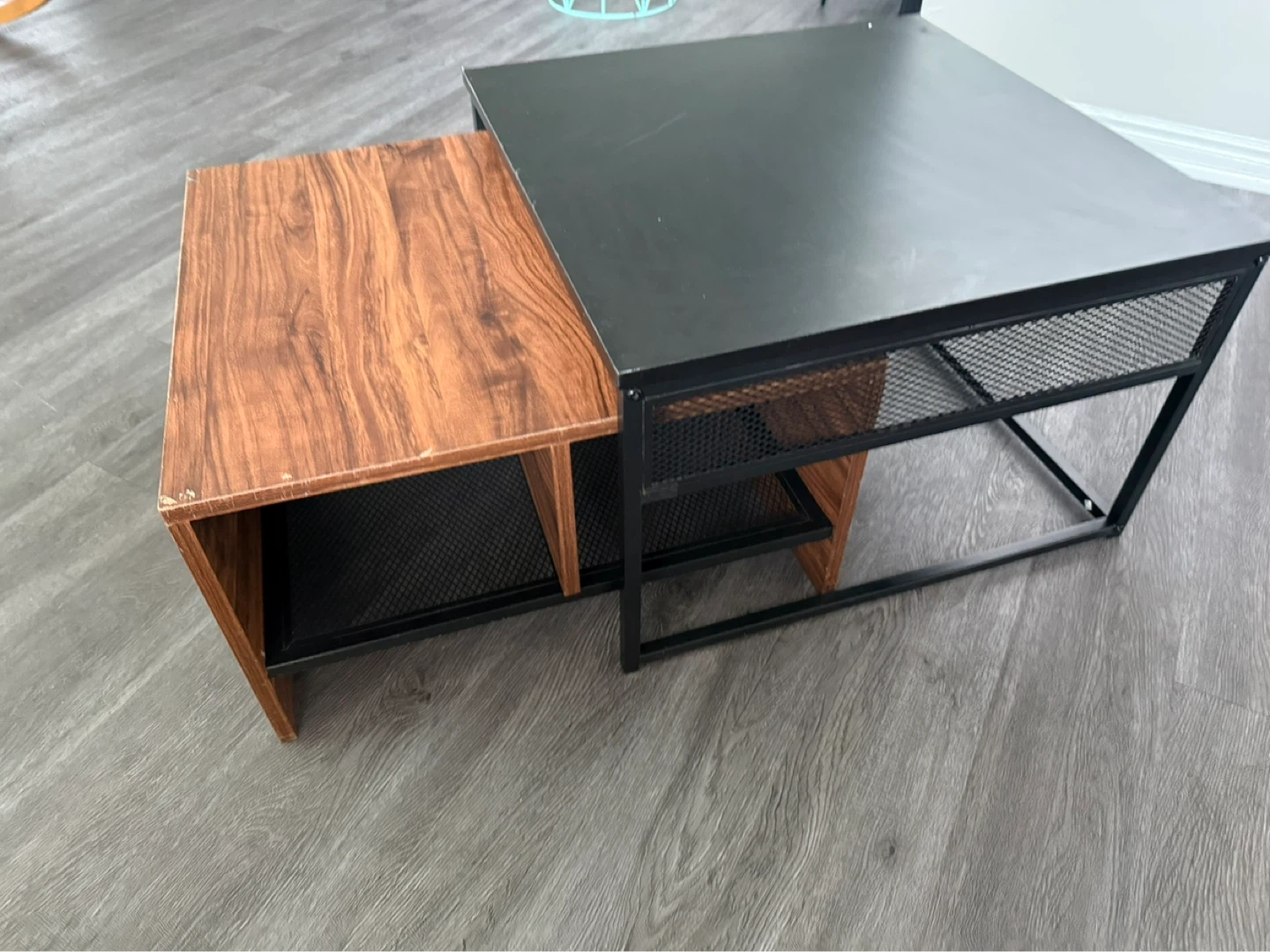 Nesting Side Tables - Wood & Black Metal