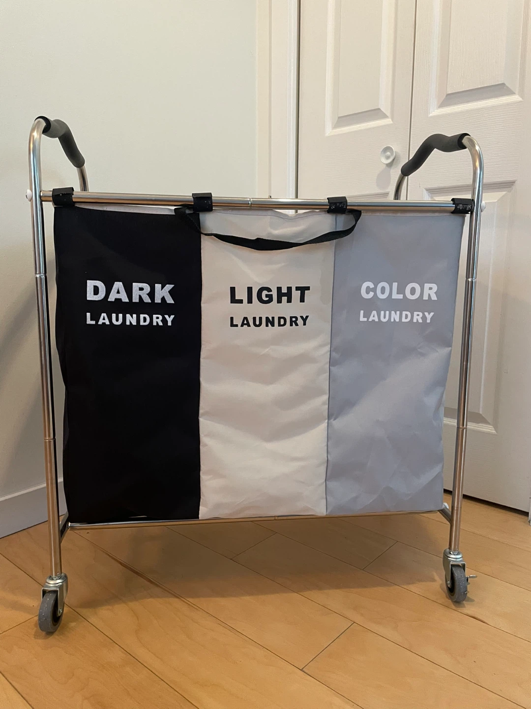 3-Compartment Laundry Sorter with Wheels