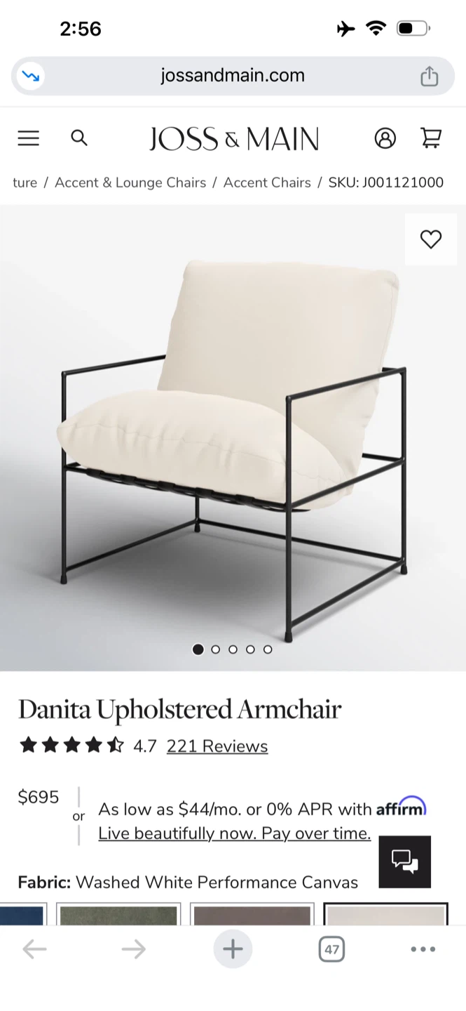 Cream Armchair with Black Metal Frame - photo 2
