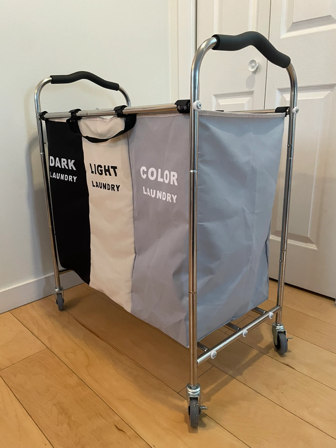3-Compartment Laundry Sorter with Wheels - photo 4