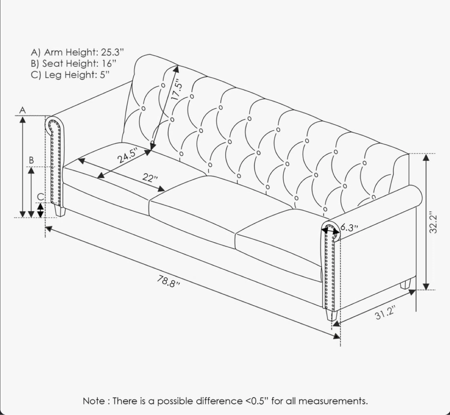Blue Tufted Sofa - photo 2