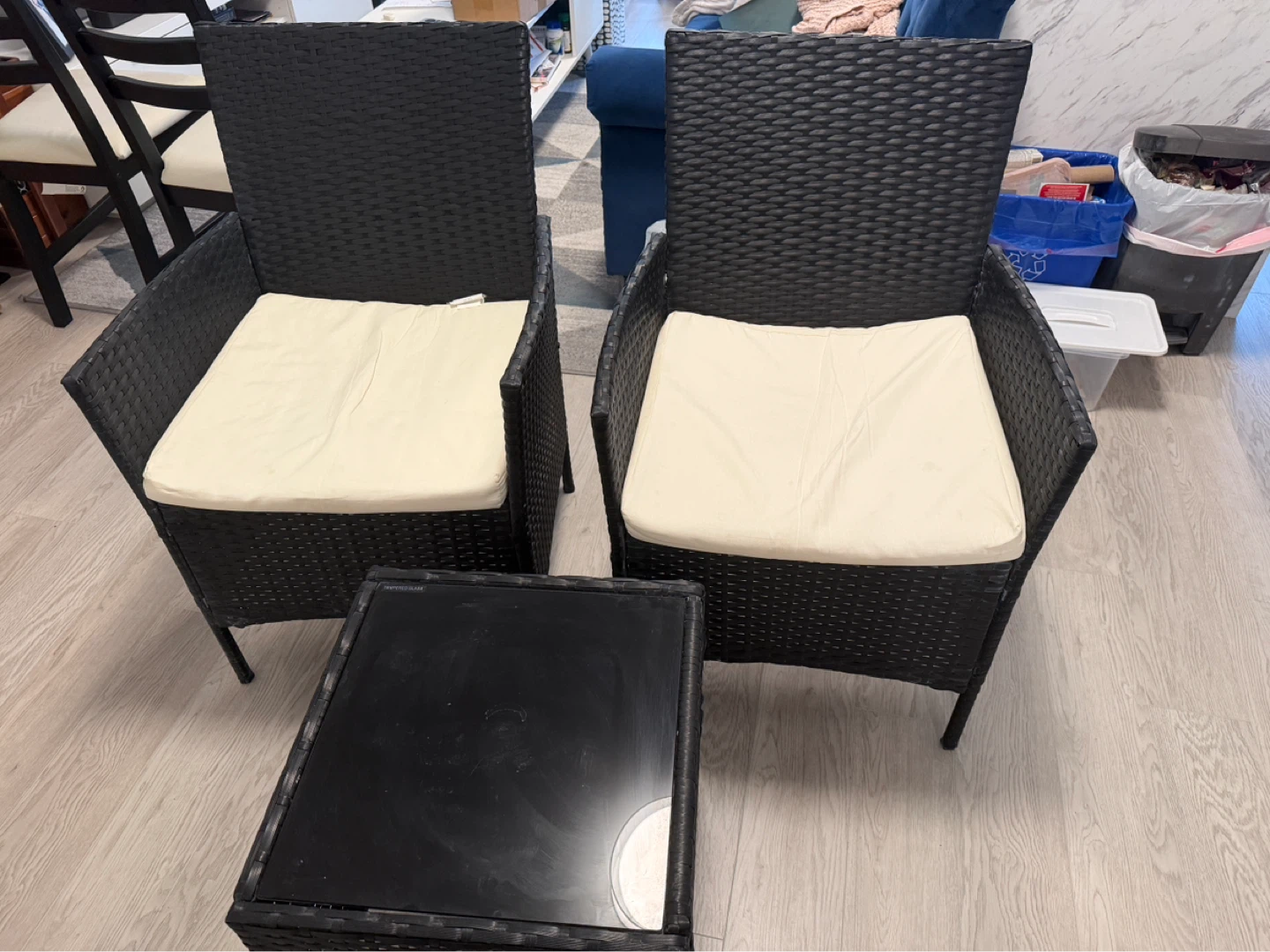 Black Wicker Patio Chairs with Table Set - photo 3
