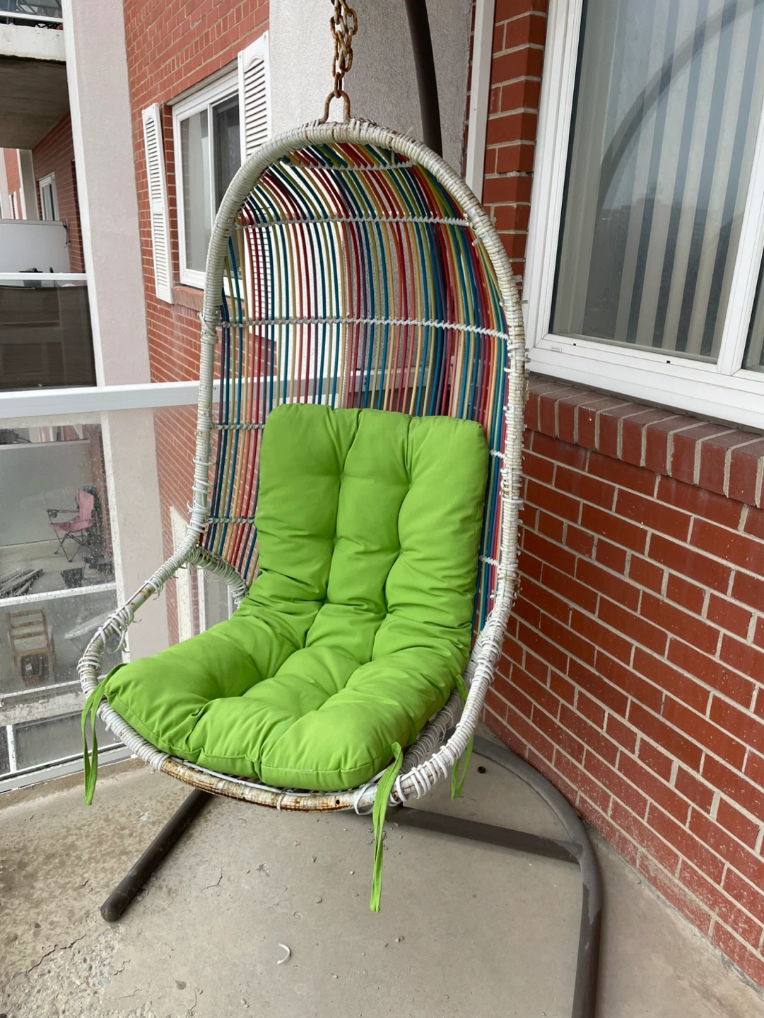 Wicker Hanging Chair with Bright Green Cushion