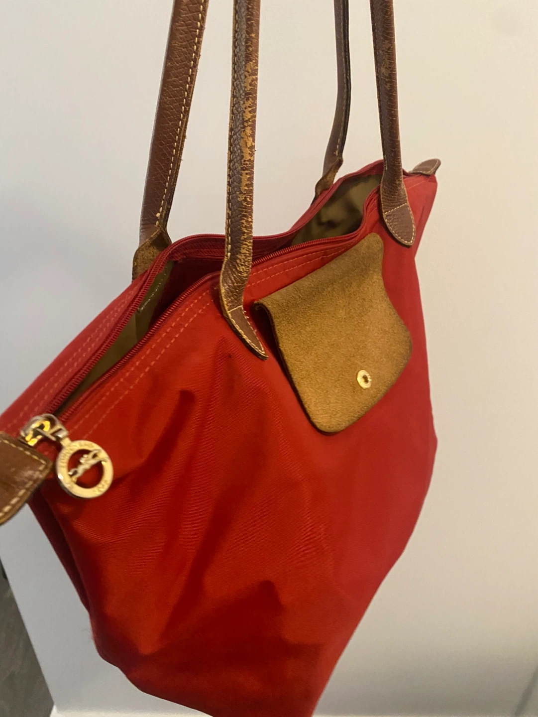 Red Longchamp Le Pliage Tote Bag