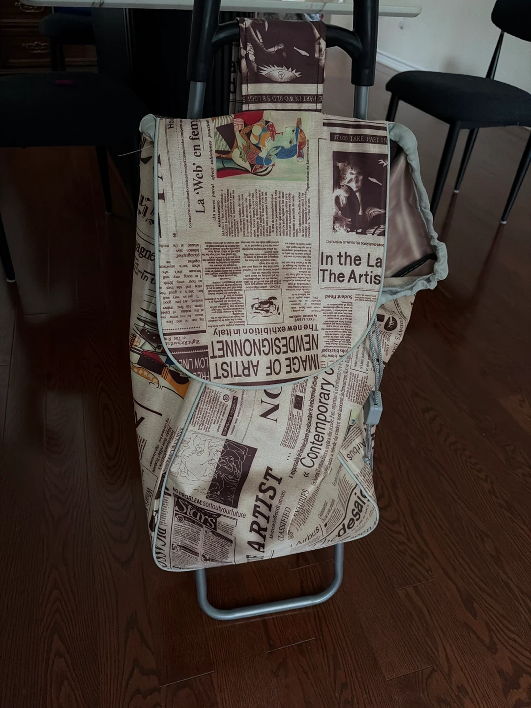 Newspaper Print Rolling Shopping Trolley Bag