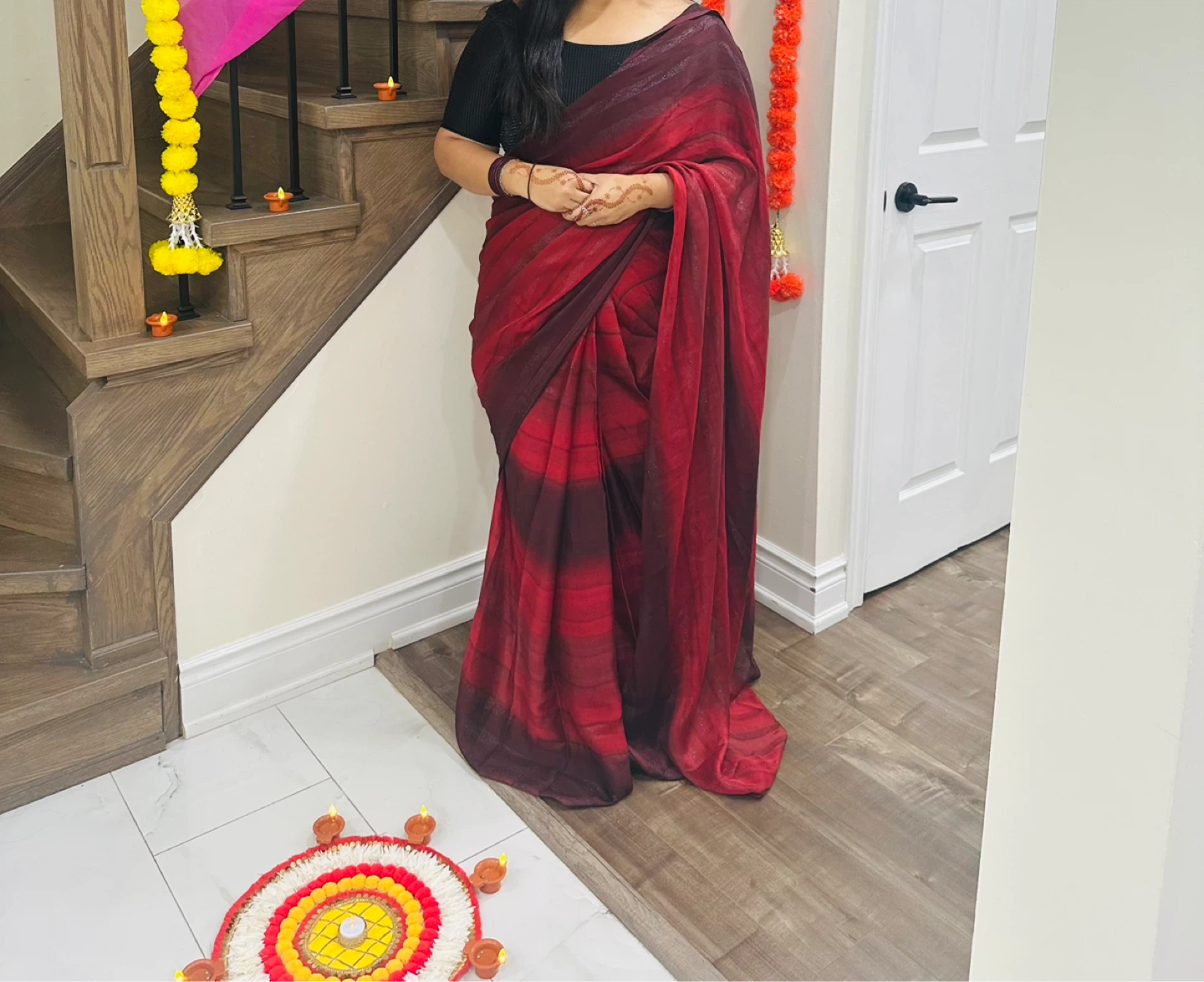 Ready to wear Red Ombre Saree