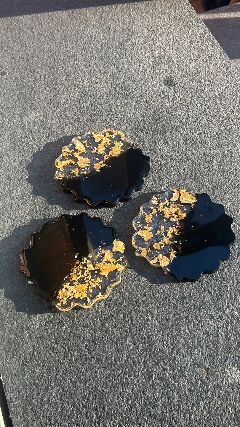 Set of 3 Black and Gold Leaf Coasters - photo 2