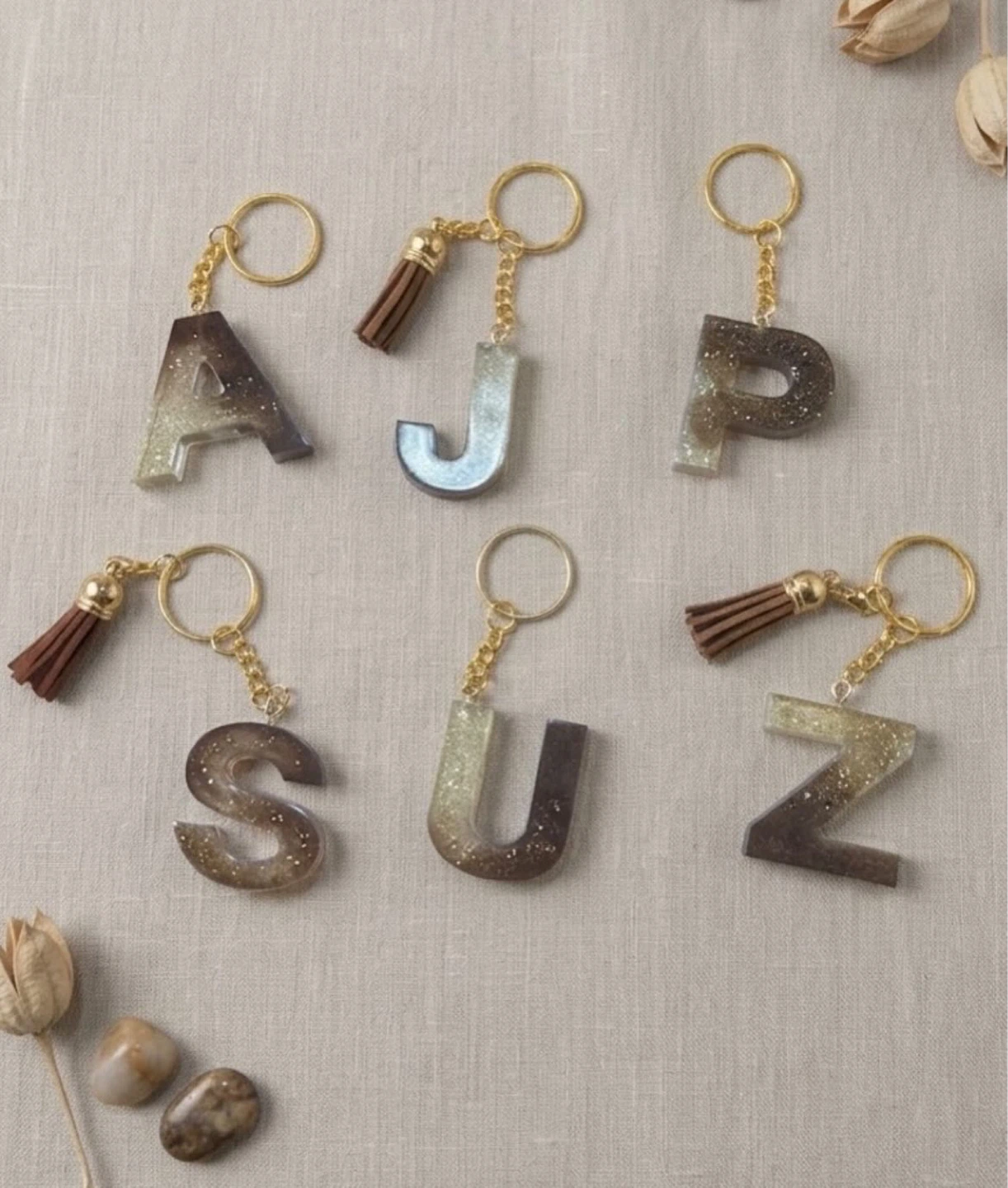 Resin Letter Keychain with Tassel