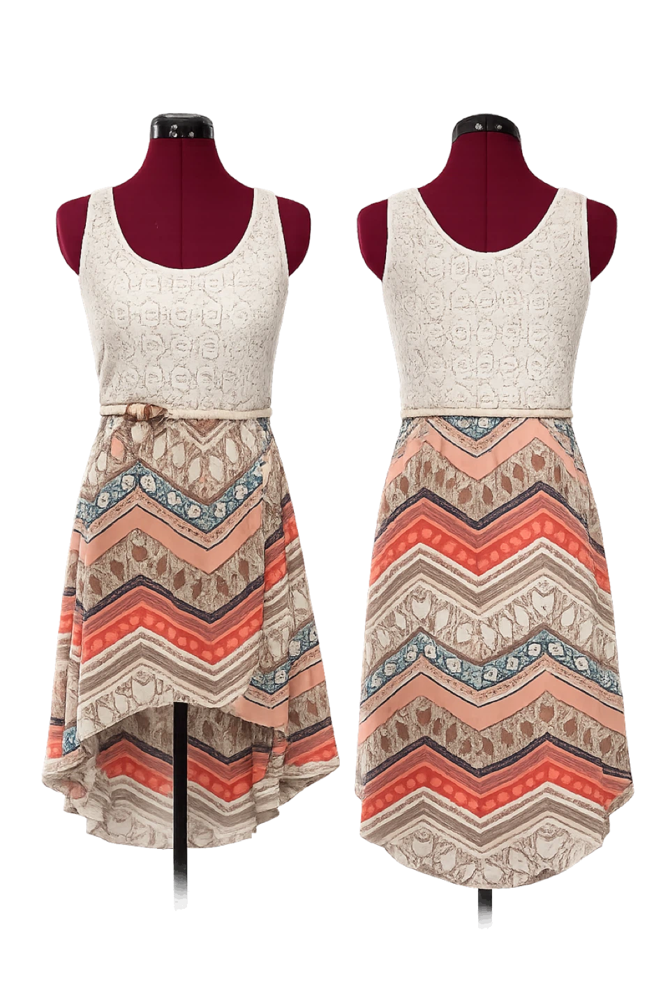 Women's Boho Print Asymmetrical Hi-Lo Dress with Belt