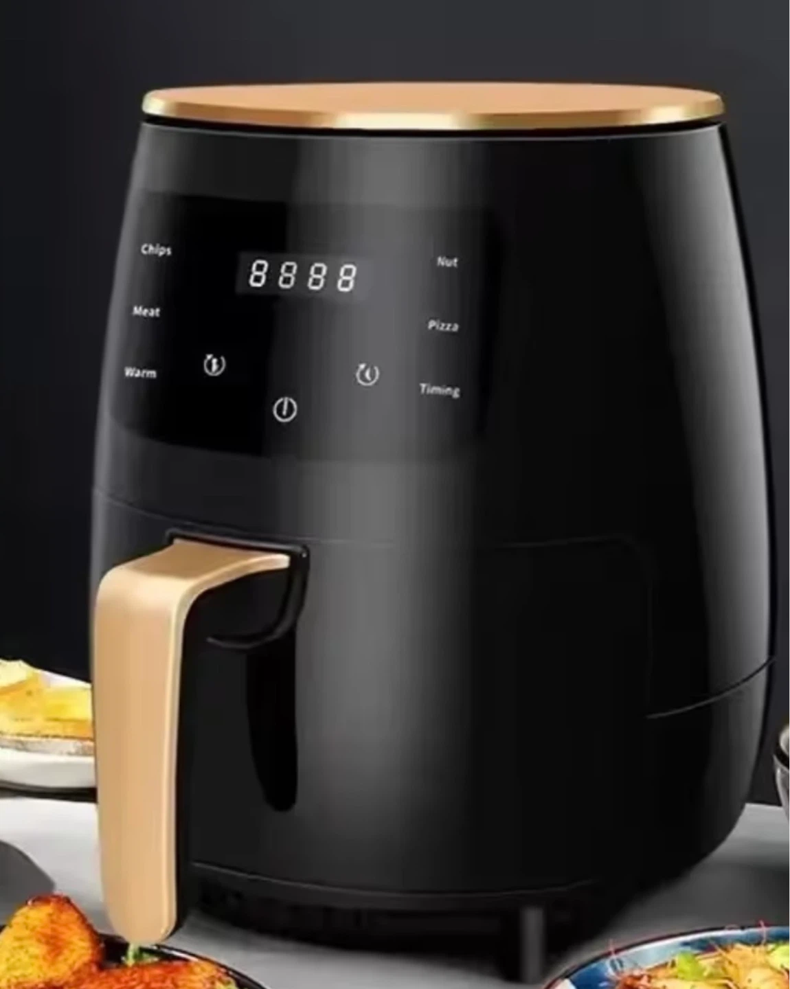 Black Air Fryer with Gold Accents