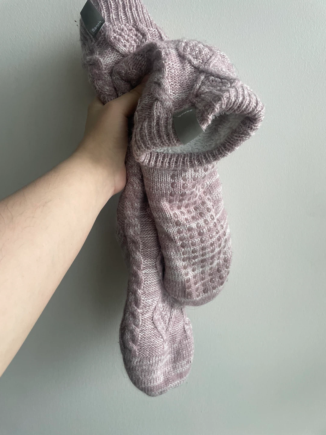 Bench Cable Knit Gripper Socks - Pink