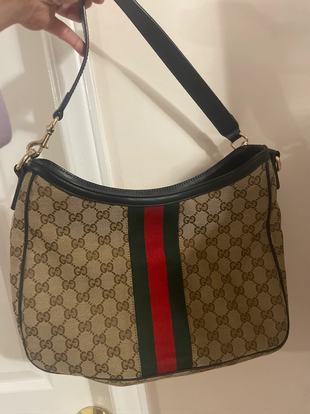 Gucci Canvas Hobo Bag with Web Stripe