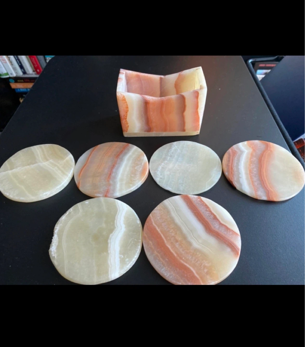 Egyptian alabaster coaster set (6)