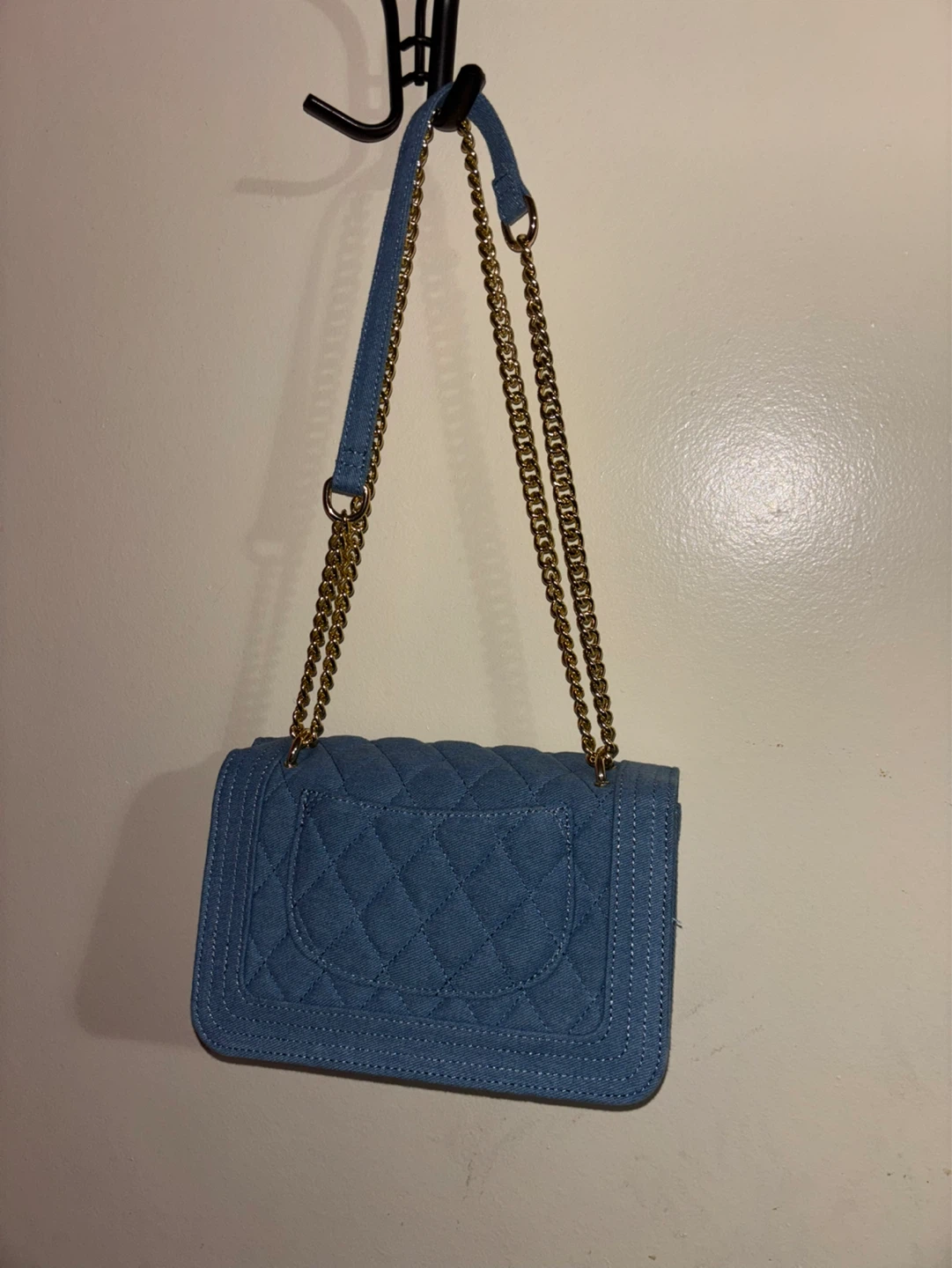 Blue Quilted Crossbody Bag with Gold Chain - photo 2