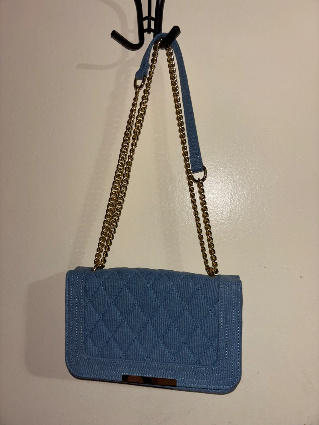 Blue Quilted Crossbody Bag with Gold Chain - photo 3