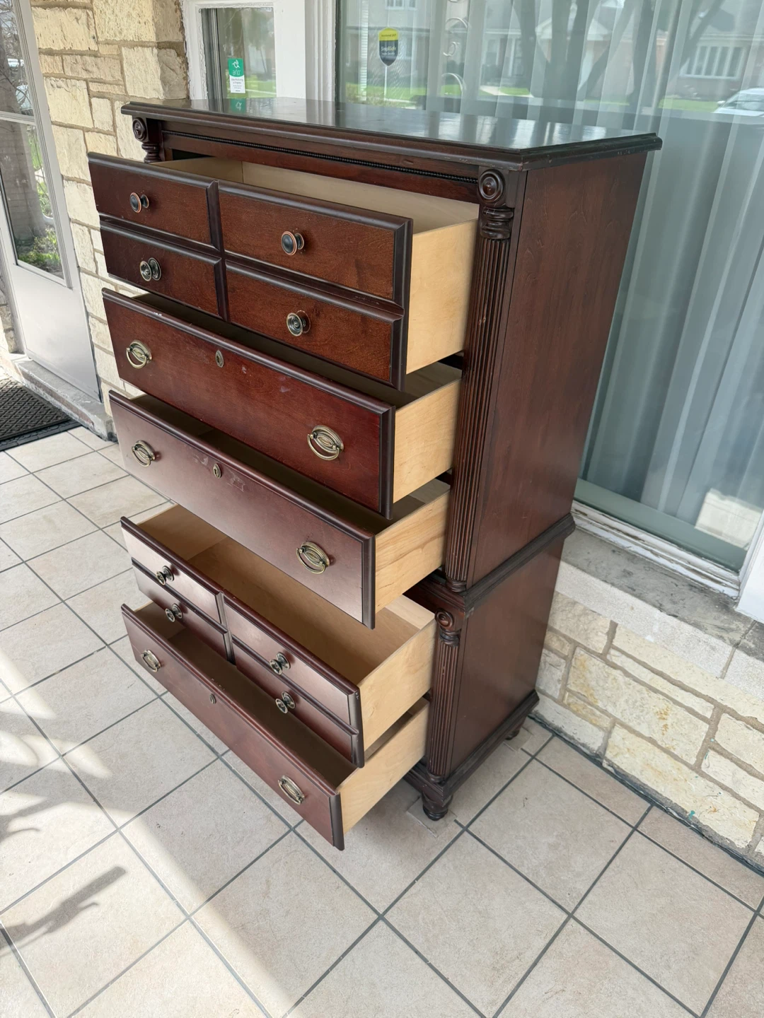 Dark Wood Tall Dresser Chest of Drawers - photo 4