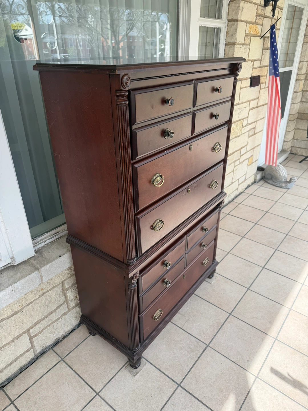 Dark Wood Tall Dresser Chest of Drawers - photo 3
