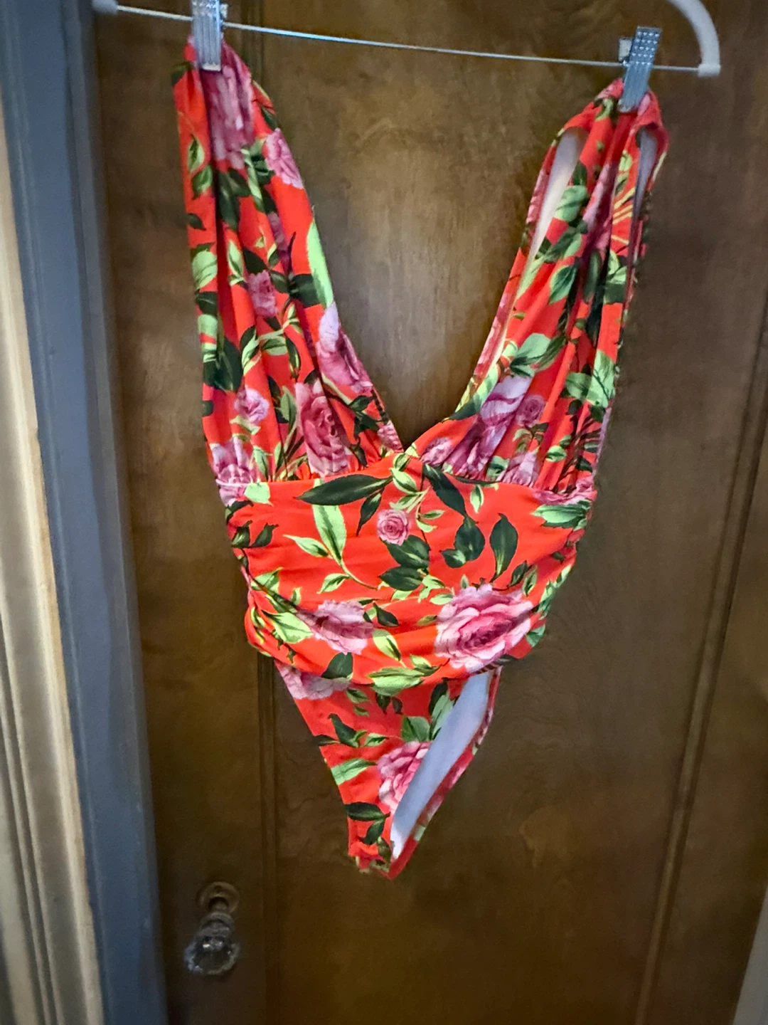 ZARA Red Floral One-Piece Bodysuit-M