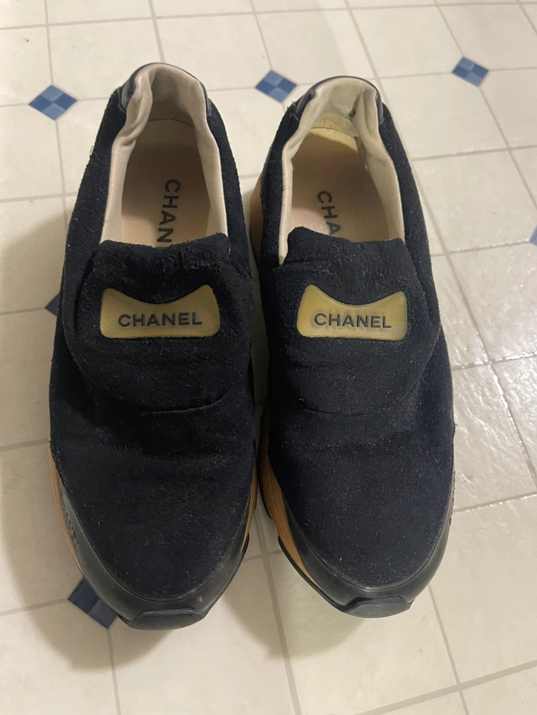CHANEL Black Suede Slip-On Sneakers