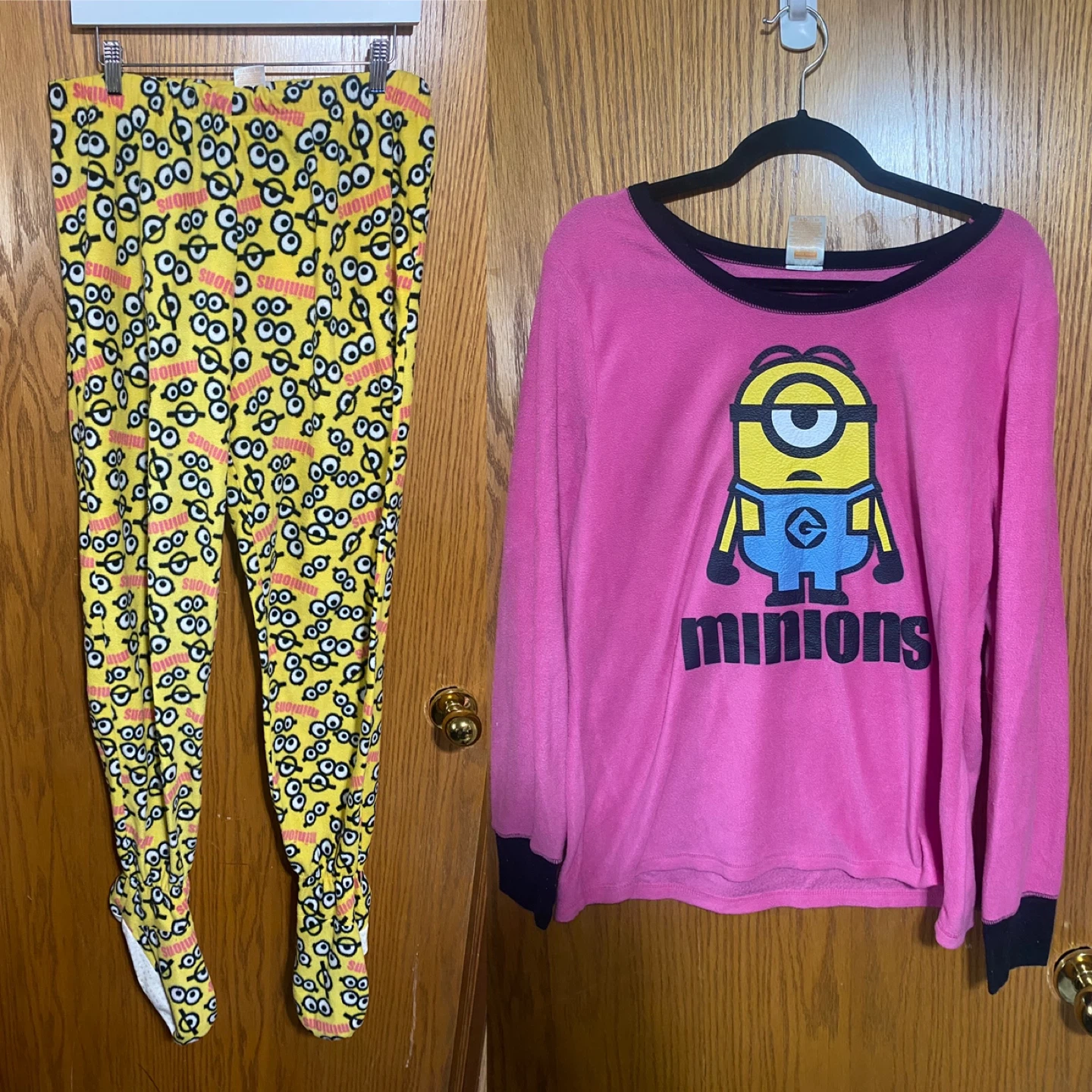 Pink and Yellow Minion-Style Print adult  Footed pjs