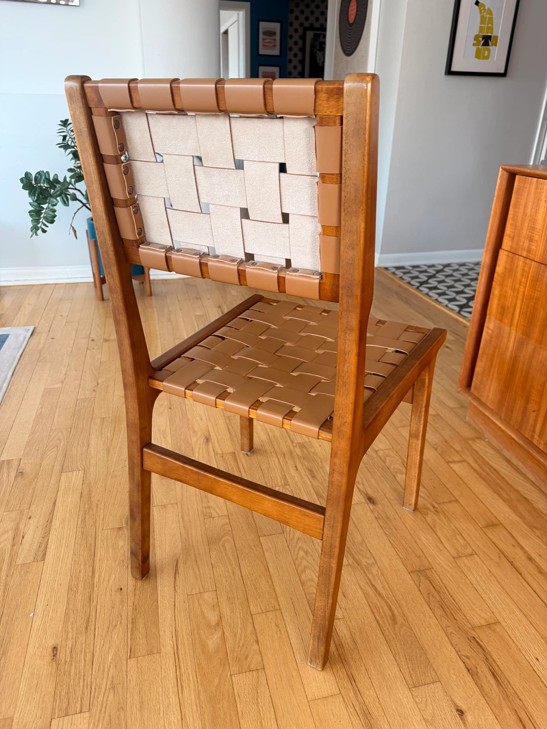 Mid-Century Style Wood and Leather Strap Dining Chairs - photo 4