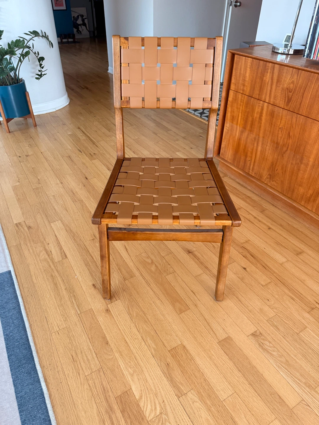 Mid-Century Style Wood and Leather Strap Dining Chairs - photo 2