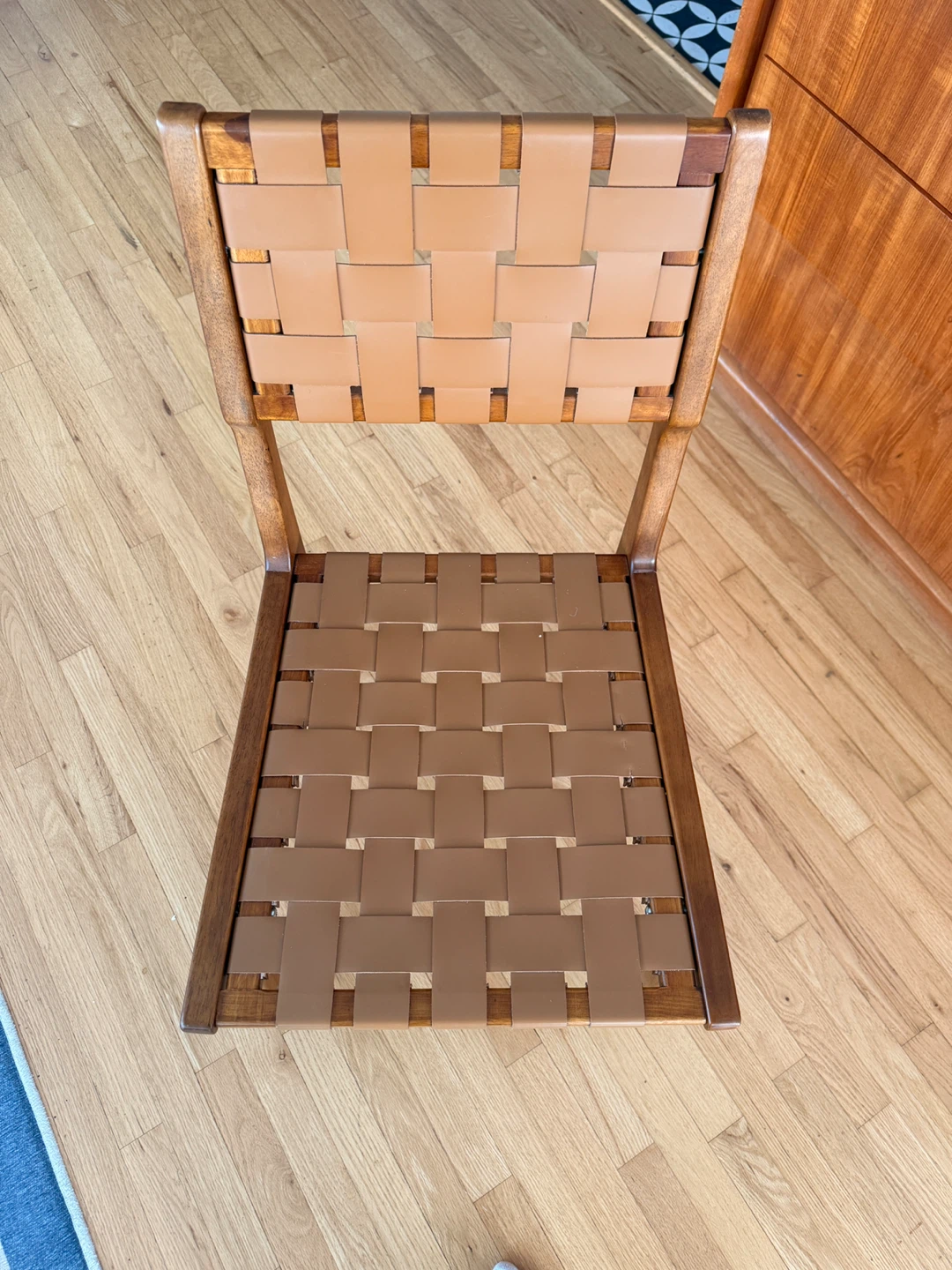 Mid-Century Style Wood and Leather Strap Dining Chairs - photo 3