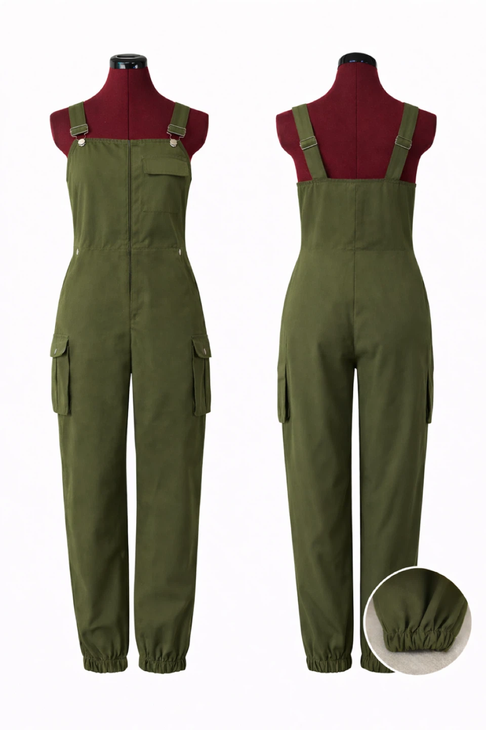 Green Cargo Overalls Jumpsuit with Belt