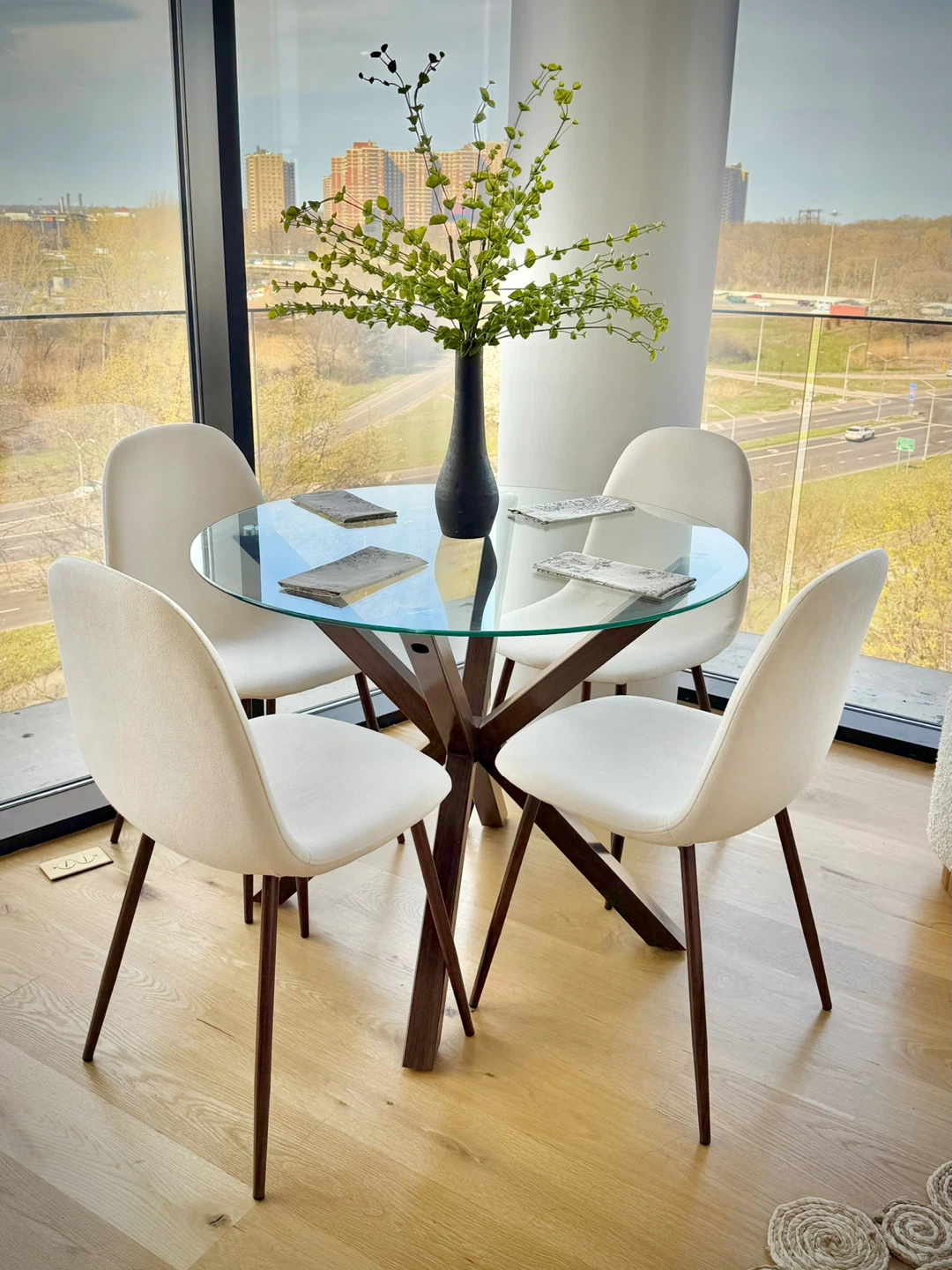 Round Glass Dining Table with 4 Chairs