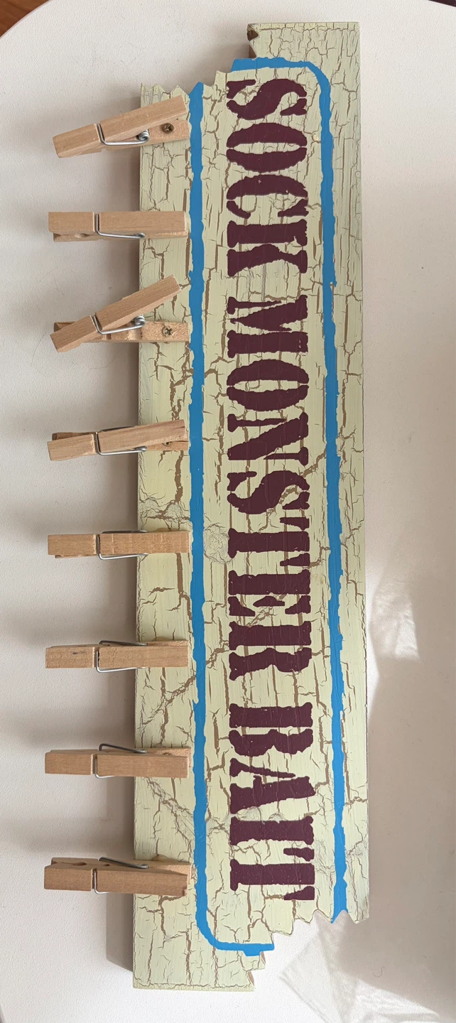 Wooden Sock Monster Rack with Clips