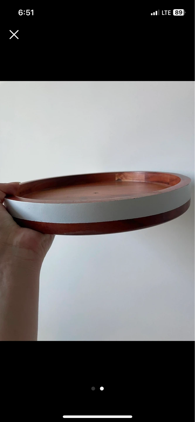 Wooden Serving Tray with White Band - photo 2