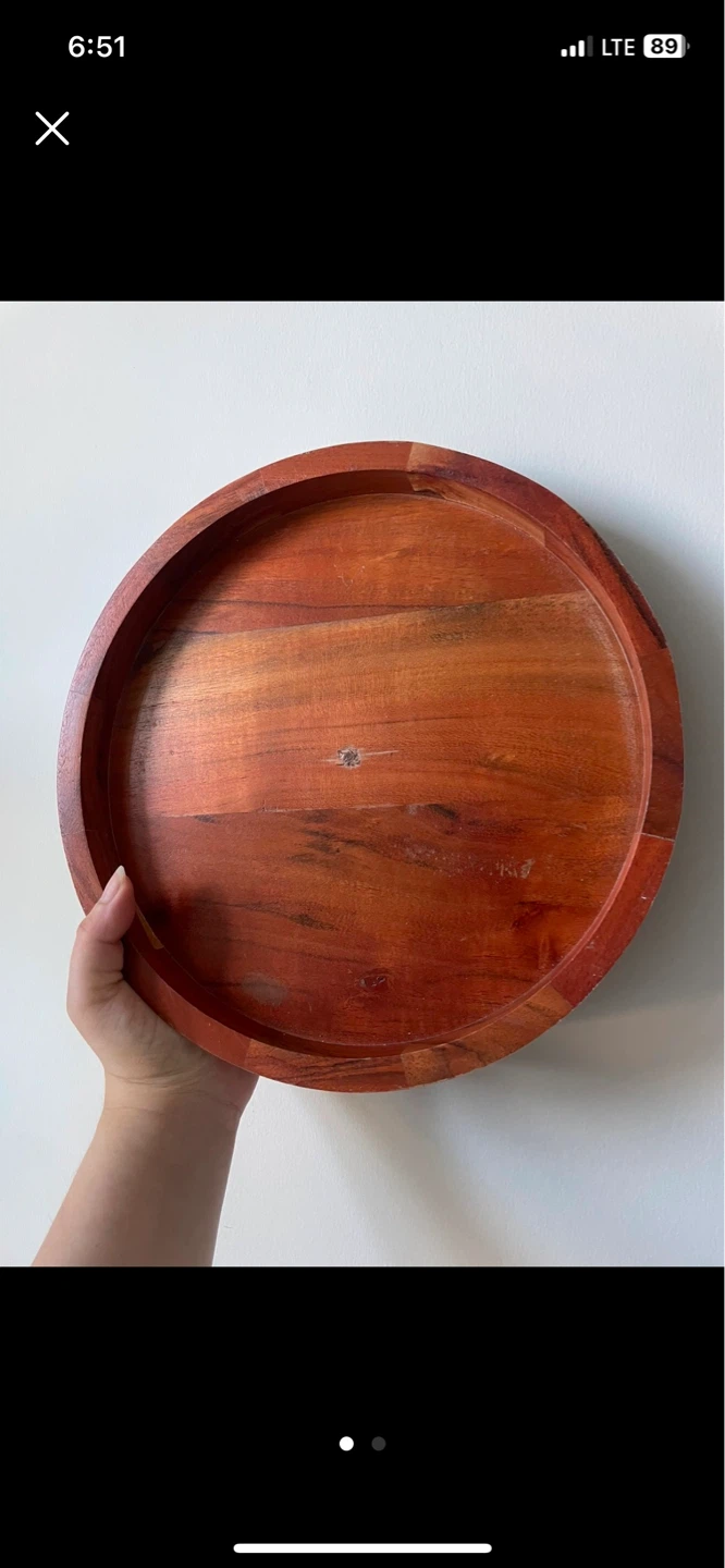 Wooden Serving Tray with White Band