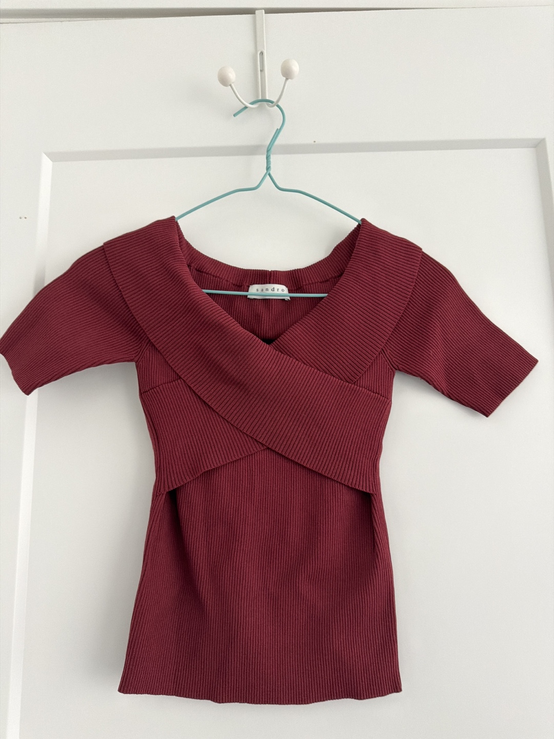 Sandro Ribbed Off-the-Shoulder Top