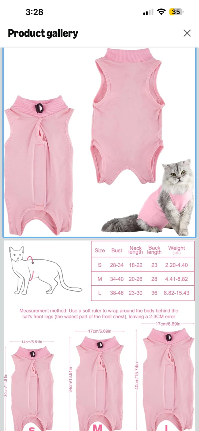 Pink Cat Recovery Suit - Size S