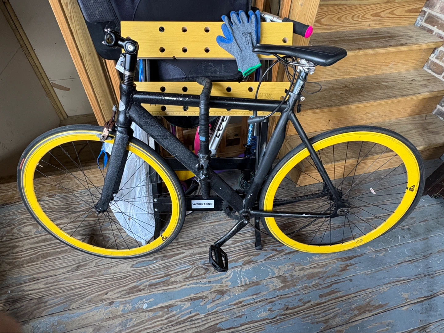 Black Fixie/Single Speed Bicycle with Yellow Rims