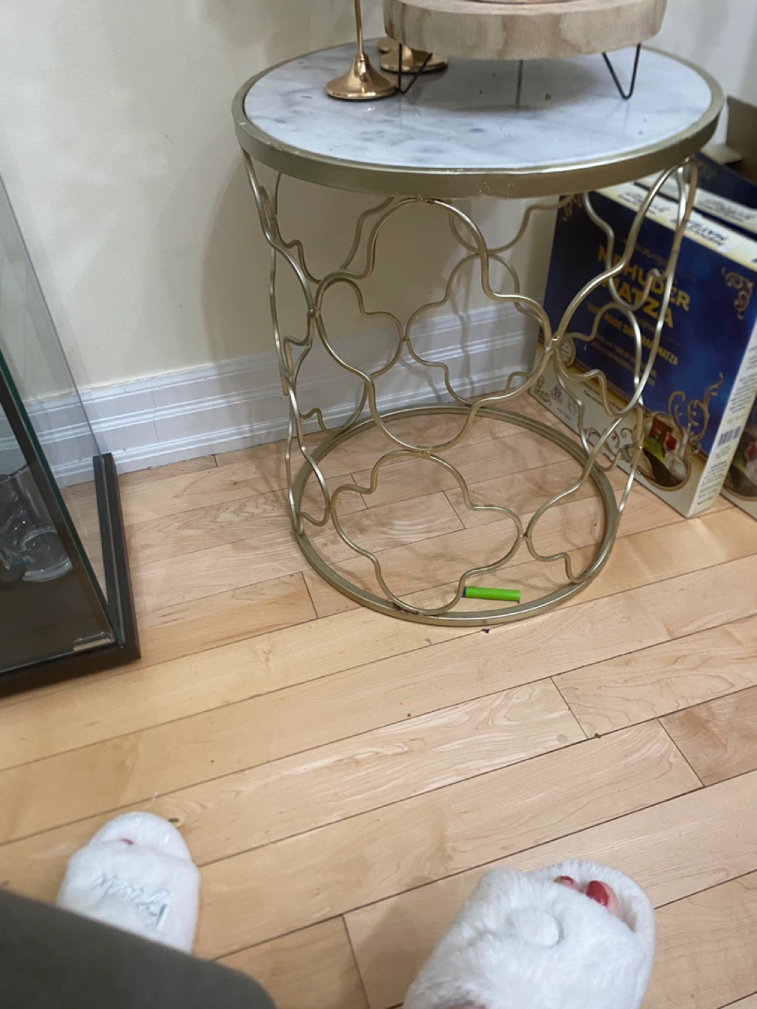 Gold Metal Side Table with Marble Top