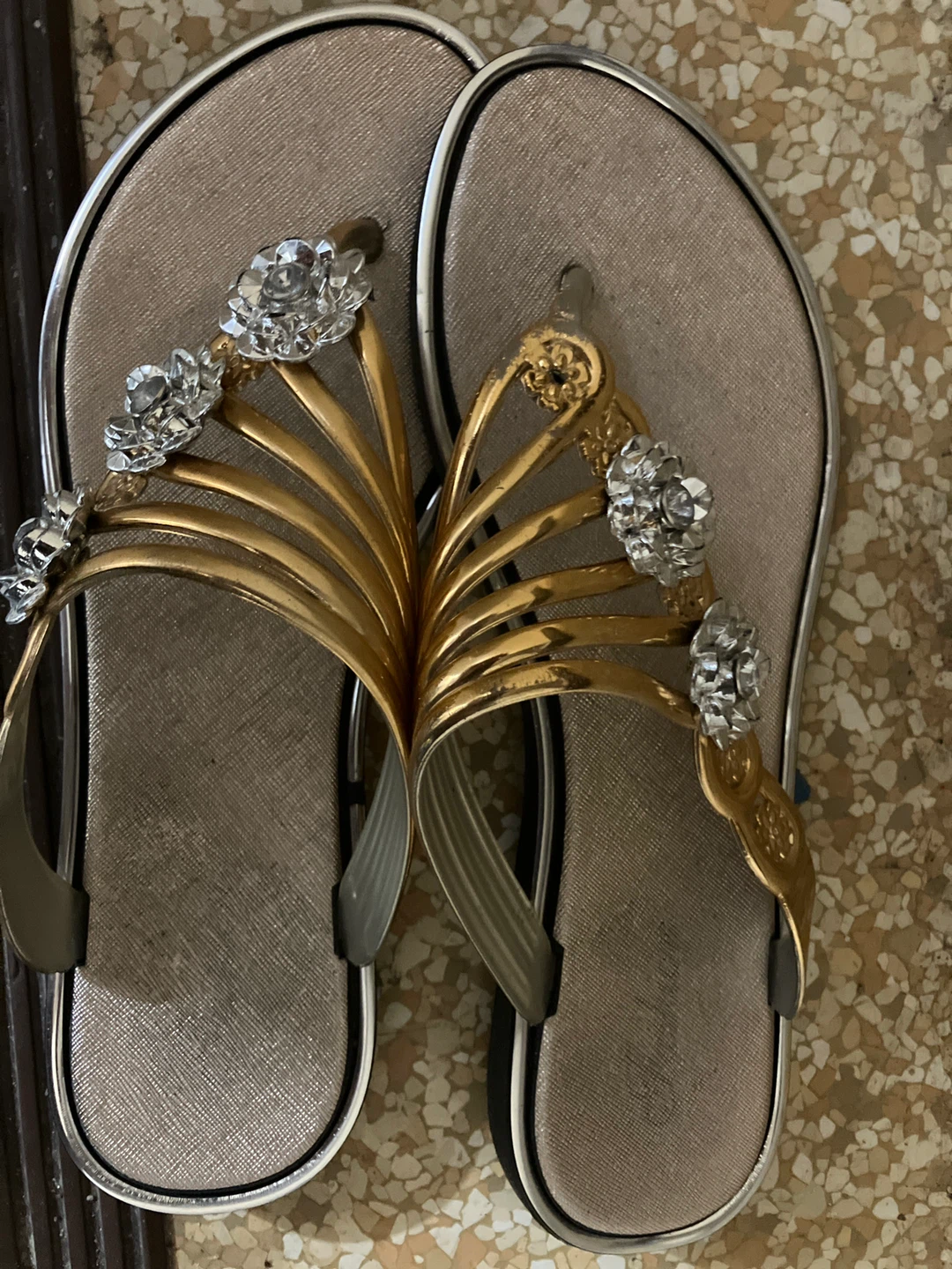 Gold and Rhinestone Thong Sandals Size 40 - photo 4